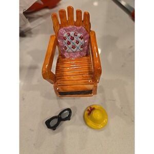 Porcelain Trinket Box Beach‎ Lounge Chair Sunglasses Trinket Pillow & Sunhat Bow